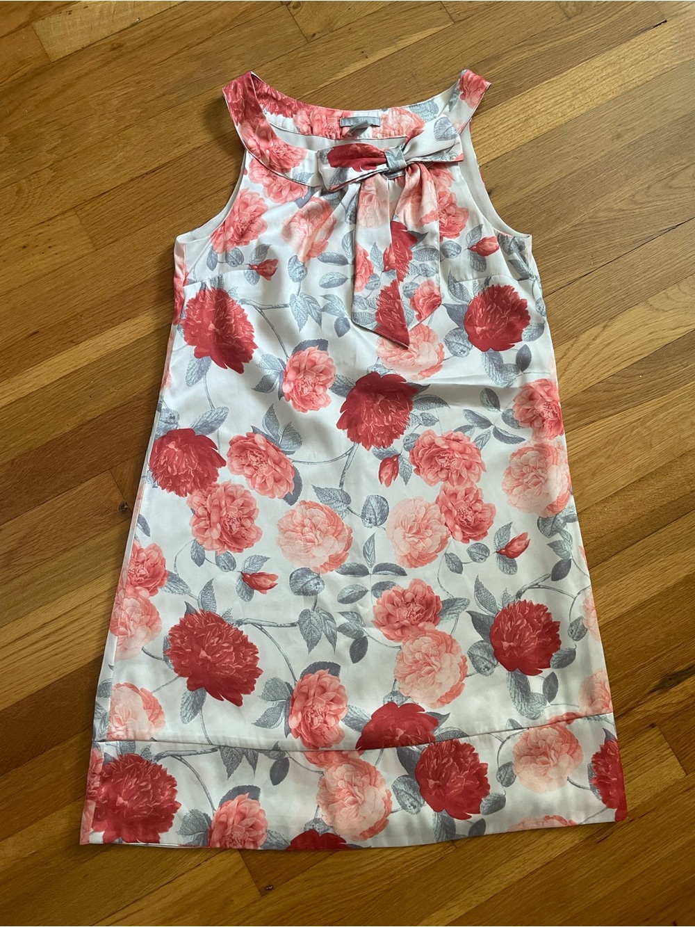 Sleeveless Floral Coral & Red Party Shift Dress with Bow - H&M